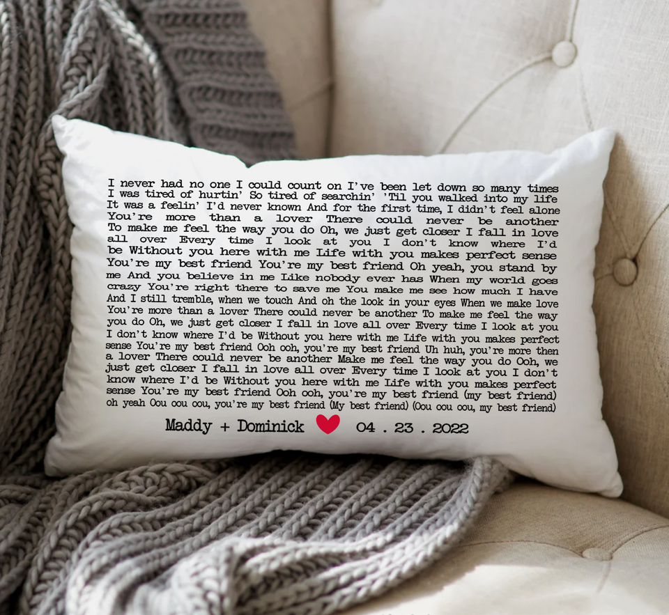 Personalized Song Lyric Pillow, Custom Song Lyrics Pillow, Wedding Song Pillow, Wedding Song Gift, Wedding Anniversary Gift, Gift For Wife