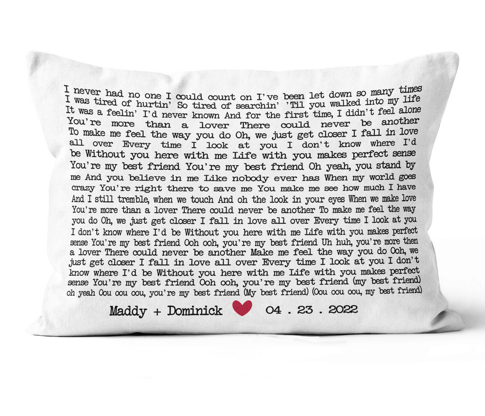 Personalized Song Lyric Pillow, Custom Song Lyrics Pillow, Wedding Song Pillow, Wedding Song Gift, Wedding Anniversary Gift, Gift For Wife