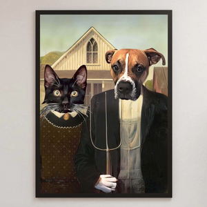 Personalized American Gothic, Woman And Dog Portrait, Custom Family Pet, Royal Girlfriend Pet Portrait, Human And Pet Portrait Funny Gift