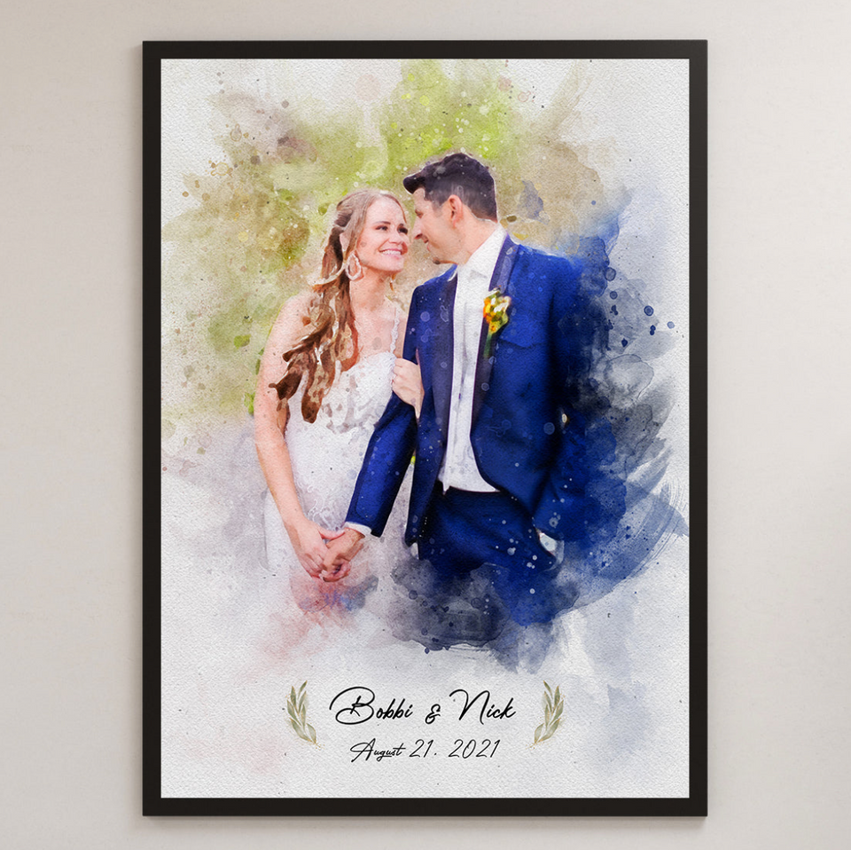 Watercolor Portrait From Photo, Watercolor Wedding Portrait, Canvas Wall Art Print