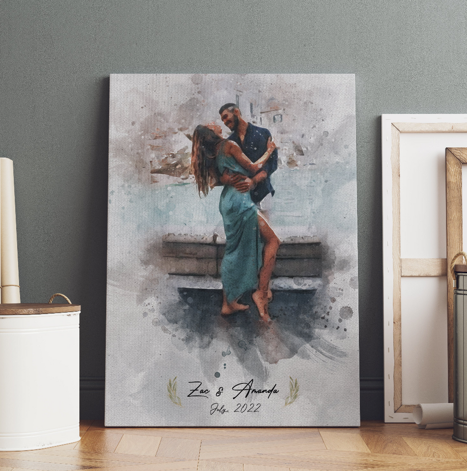 Custom Portrait From Photo, Custom Couple Portrait Watercolor Print, Custom Family Portrait Print, Gift For Couple, Painting From Photo, Watercolor Photo On Canvas