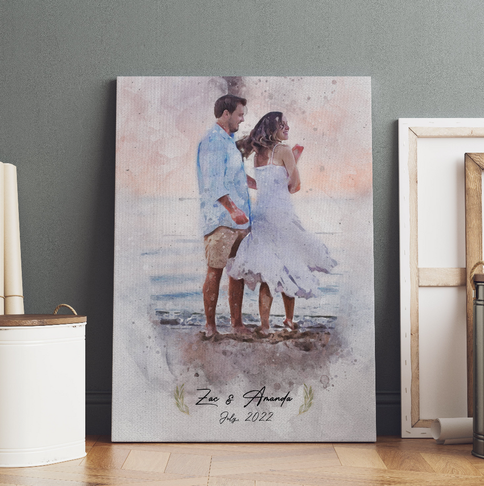 Custom Portrait From Photo, Custom Couple Portrait Watercolor Print, Custom Family Portrait Print, Gift For Couple, Painting From Photo, Watercolor Photo On Canvas