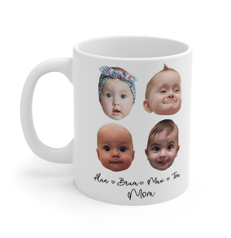 Four Baby Face Custom Coffee Mom Mug, Funny Baby Face Mug, Custom Grandchild Mug - GreatestCustom