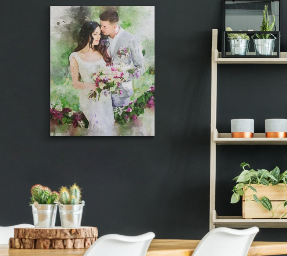 Personalized Couple Photo Wedding Painting, Wedding Portrait Canvas Wall Art - GreatestCustom