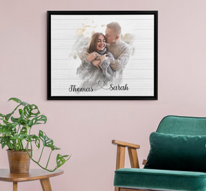 Custom Photo Valentine Painting Portraits, Valentine Canvas Wall Art for Couple