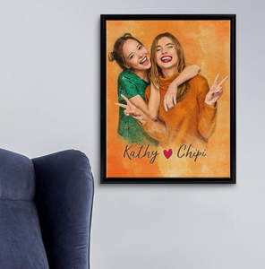 Custom Photo Best Friend Watercolor Painting Portrait Canvas Wall Art