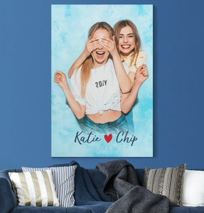 Custom Photo Best Friend Watercolor Painting Portrait Canvas Wall Art