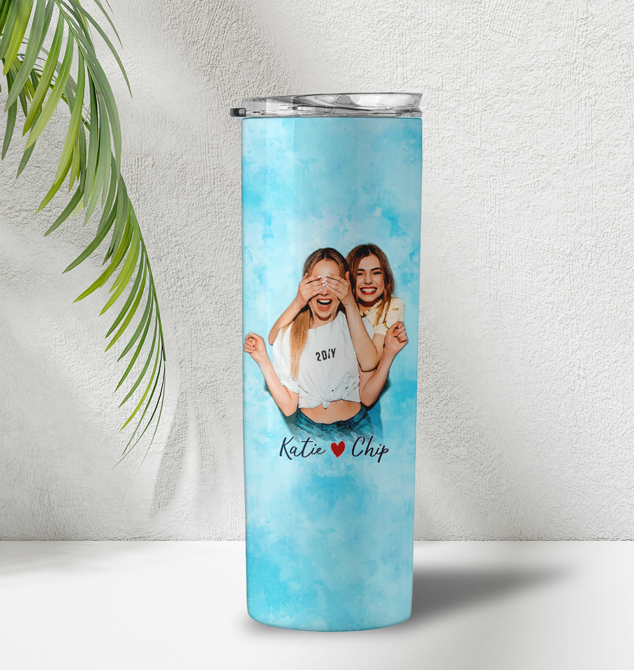 Personalized Best Friend Photo on Tumbler, Bestie Skinny 20oz Tumbler