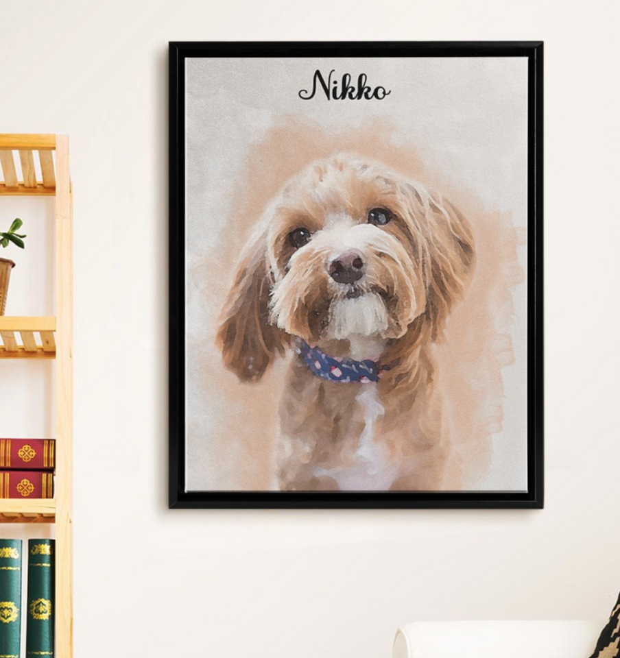 Custom Watercolor Pet Painting Portrait, Dog Cat Painting Portrait Canvas Wall Art