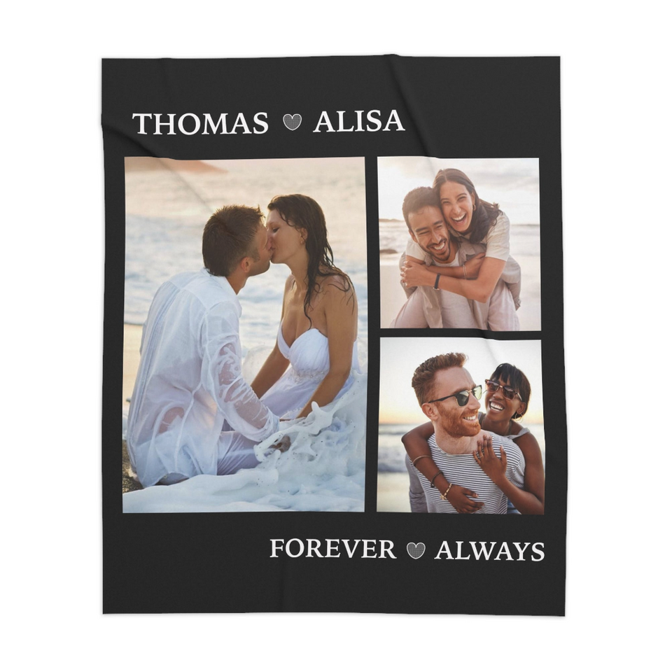 Create a Valentine Gifts with Collage Photo & Text on Personalized Fleece/Sherpa Blanket