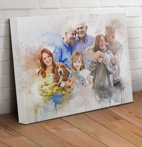 Personalized Watercolor Sympathy Drawing on Canvas, Family Painting From Photo