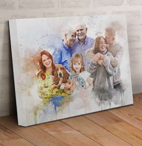 Personalized Watercolor Sympathy Drawing on Canvas, Family Painting From Photo