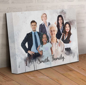 Personalized Watercolor Family Portrait With Lost Loved One Painting, Add Loved One Photo Memorial Canvas