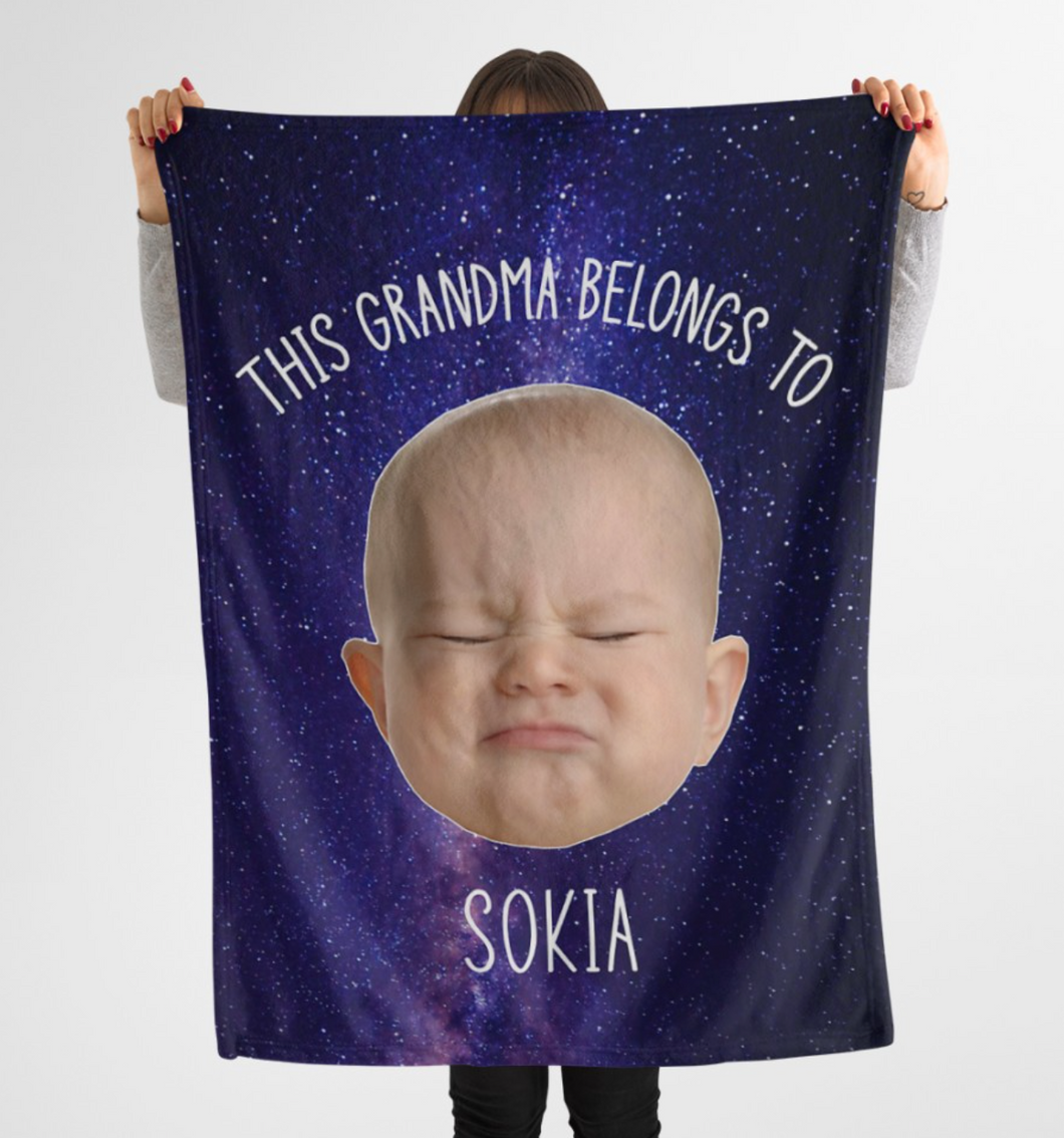 Personalized This Grandma Belongs Custom Baby Photo Face Funny Fleece/Sherpa Galaxy Blanket - GreatestCustom