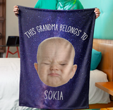 Personalized This Grandma Belongs Custom Baby Photo Face Funny Fleece/Sherpa Galaxy Blanket - GreatestCustom