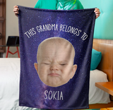 Personalized This Grandma Belongs Custom Baby Photo Face Funny Fleece/Sherpa Galaxy Blanket