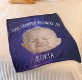 Personalized This Grandpa Belongs To Baby Face Photo GrandPa Fleece/Sherpa Funny Blanket