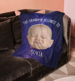 Personalized This Grandpa Belongs To Baby Face Photo GrandPa Fleece/Sherpa Funny Blanket
