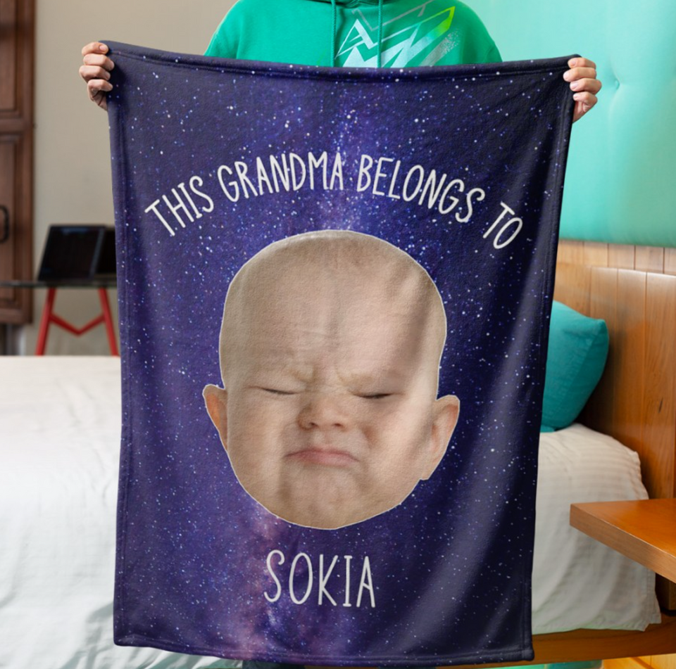 Personalized This Grandpa Belongs To Baby Face Photo GrandPa Fleece/Sherpa Funny Blanket