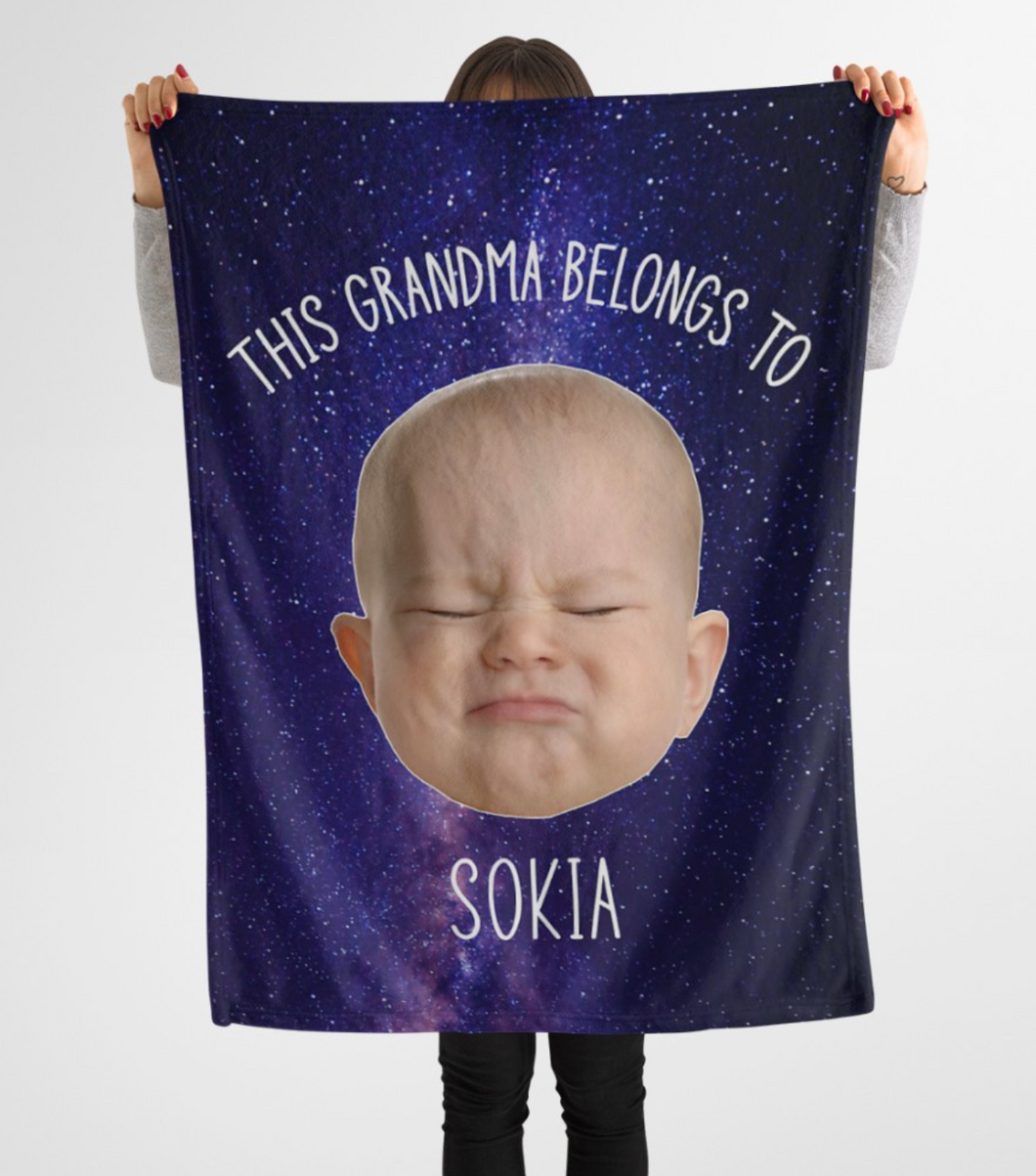 Personalized This Grandpa Belongs To Baby Face Photo GrandPa Fleece/Sherpa Funny Blanket