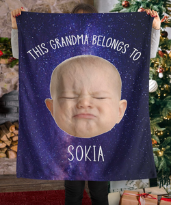 Personalized This Grandpa Belongs To Baby Face Photo GrandPa Fleece/Sherpa Funny Blanket