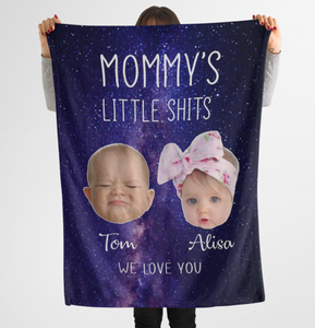 Personalized Mommy's Little Shits Baby Face Funny Mom Sherpa/Fleece Blanket