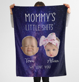Personalized Mommy's Little Shits Baby Face Funny Mom Sherpa/Fleece Blanket