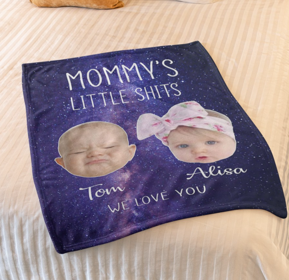 Personalized Mommy's Little Shits Baby Face Funny Mom Sherpa/Fleece Blanket