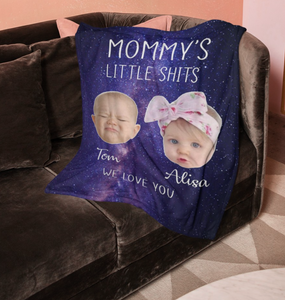 Personalized Mommy's Little Shits Baby Face Funny Mom Sherpa/Fleece Blanket