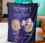 Personalized Mommy's Little Shits Baby Face Funny Mom Sherpa/Fleece Blanket
