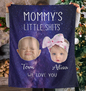 Personalized Mommy's Little Shits Baby Face Funny Mom Sherpa/Fleece Blanket