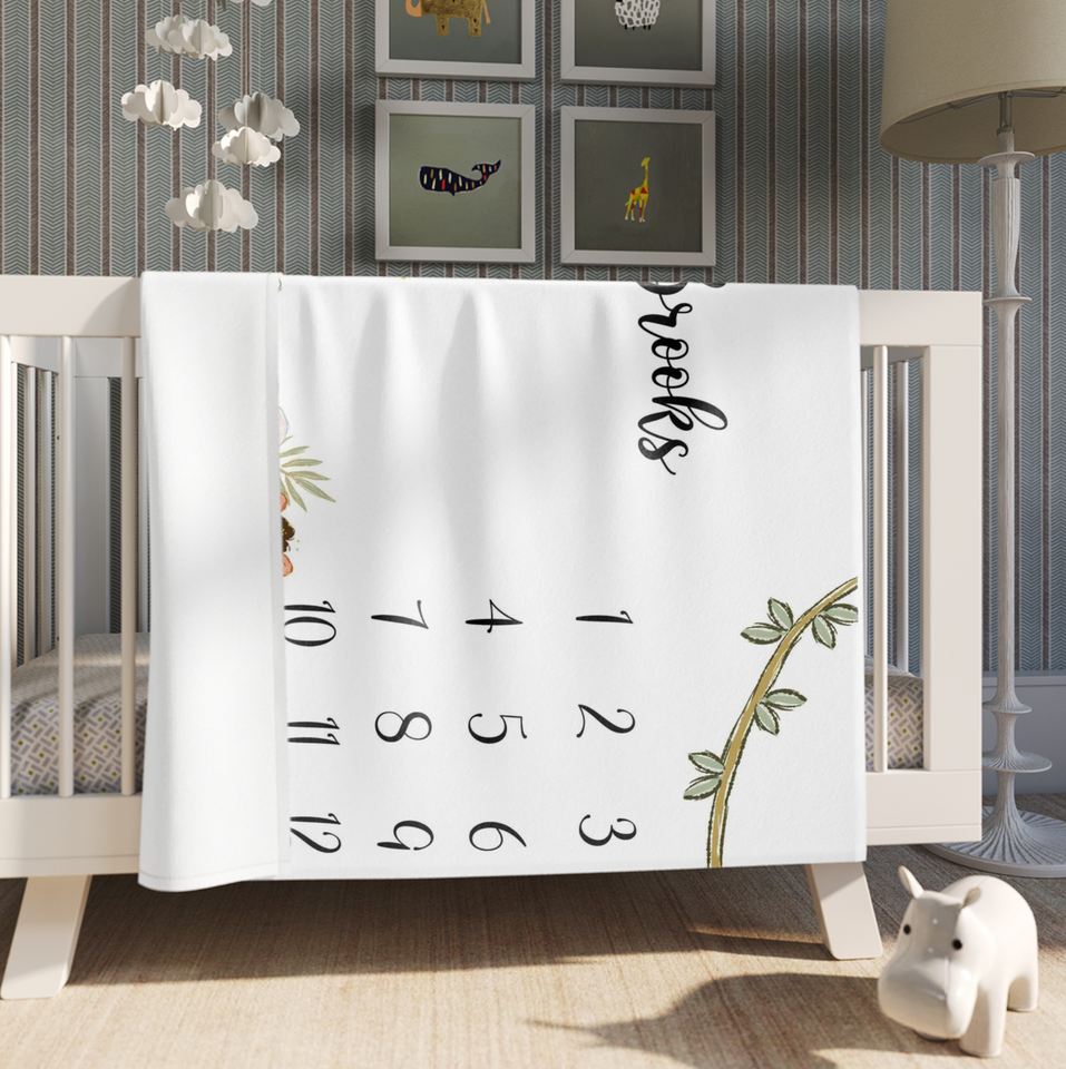 Personalized Safari Animal Baby Milestone Blanket, Monthly Nursery Baby Blanket - GreatestCustom