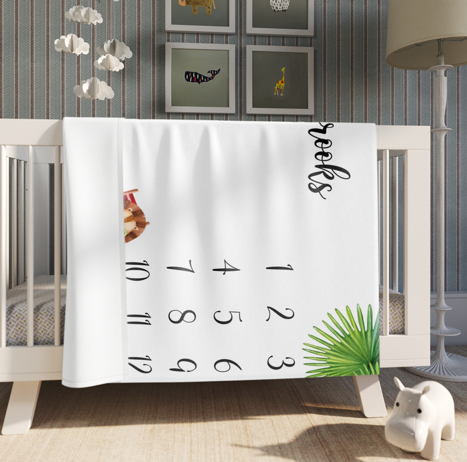 Personalized Summer Safari Animals Baby Milestone Blanket, Monthly Nursery Baby Blanket - GreatestCustom