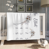 Winter Floral Baby Girl Milestone Blanket, Personalized Monthly Nursery Baby Girl Blanket - GreatestCustom