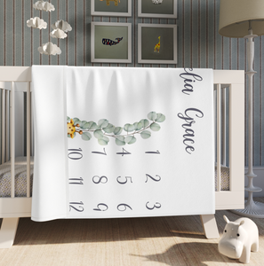 Personalized Woodland Animals Baby Blanket, Monthly Baby Milestone Blanket - GreatestCustom
