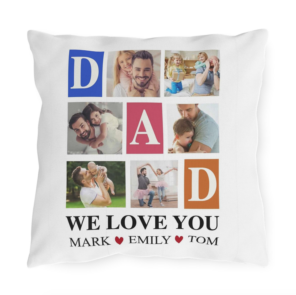 Personalized Collage Photo Pillow For Dad, Father's Day Pillow for Dad, Gift for Dad Pillow