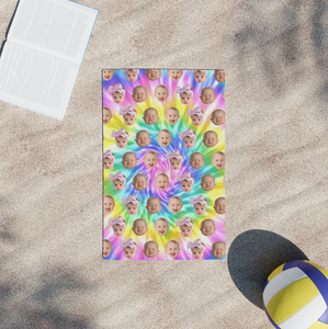 Personalized Baby Photo Tie Dye Beach Towel, Kids Beach Towel with Baby Face