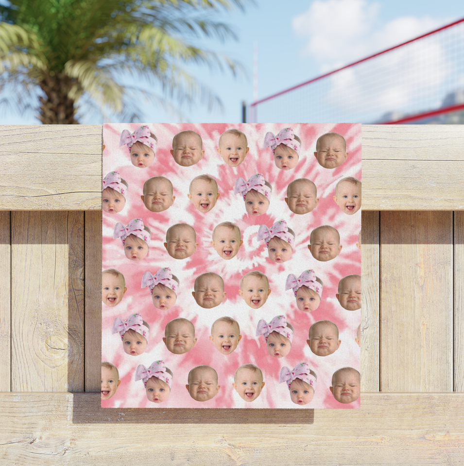 Personalized Baby Photo Tie Dye Beach Towel, Kids Beach Towel with Baby Face