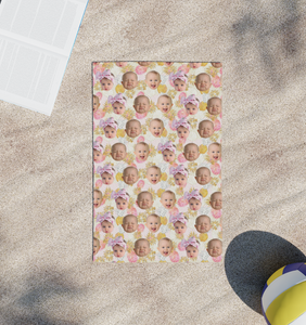 Personalized Baby Photo Summer Fruits Beach Towel, Kids Beach Towel with Baby Face