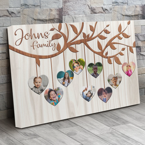 Personalized Family Heart Tree With Custom Children Grandchildren Photos Canvas Wall Art