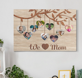 Personalized We Love Mom Canvas, Family Heart Tree With Custom Children Photos Mom Canvas Wall Art