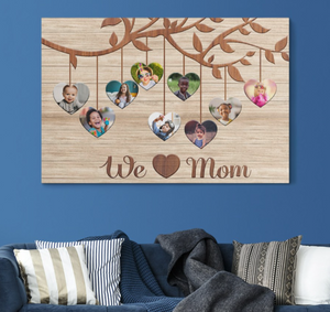 Personalized We Love Mom Canvas, Family Heart Tree With Custom Children Photos Mom Canvas Wall Art