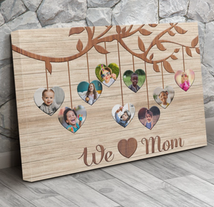 Personalized We Love Mom Canvas, Family Heart Tree With Custom Children Photos Mom Canvas Wall Art