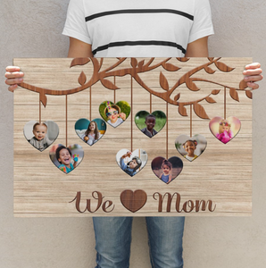 Personalized We Love Mom Canvas, Family Heart Tree With Custom Children Photos Mom Canvas Wall Art