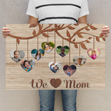 Personalized We Love Mom Canvas, Family Heart Tree With Custom Children Photos Mom Canvas Wall Art