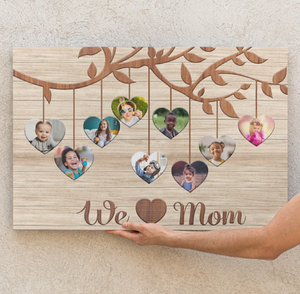 Personalized We Love Mom Canvas, Family Heart Tree With Custom Children Photos Mom Canvas Wall Art