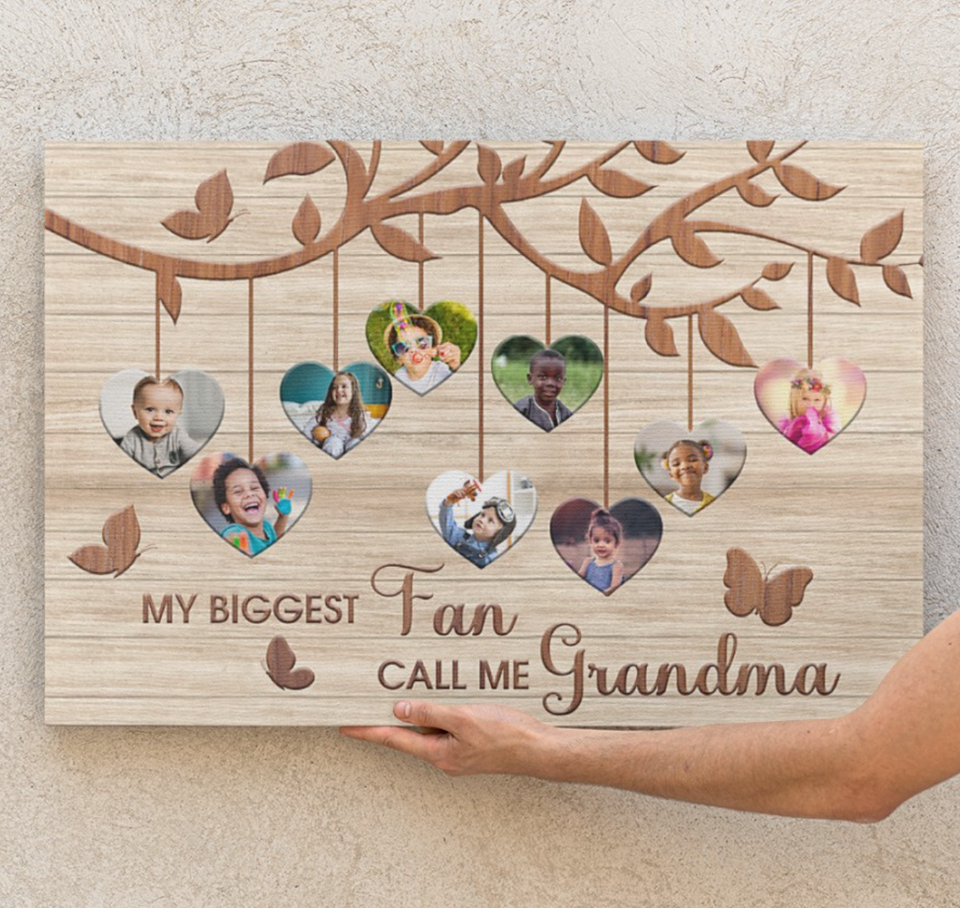 Personalized Grandma Family Tree Canvas, Gift for Grandma Canvas, My Biggest Fan Called Me Grandma Wall Art
