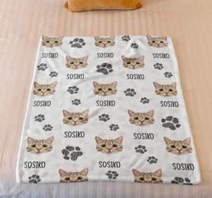 Upload Cat Photo on Blanket, Gift for Cat Lovers Personalized Blanket