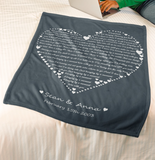 Custom Heart Song Lyric Blanket ,Wedding Anniversary Gift, Engagement Gift, Couple Gift