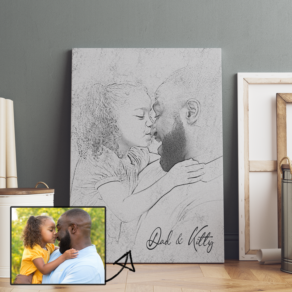 Personalized Pencil Photo Canvas , Father's Day Gift Personalized Portrait, Pencil Portrait From Photo Canvas